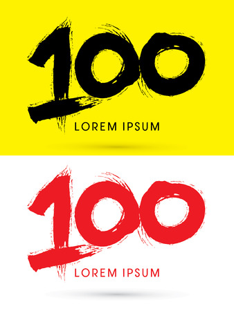 100 Chinese brush grunge font designed using black and red brush handwriting logo symbol icon graphic vector.のイラスト素材