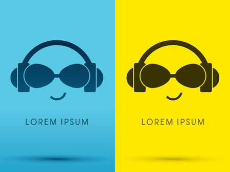 Headphone with eyes glasses sound  face smile logo symbol icon graphic vector .のイラスト素材