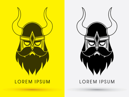 Viking head with helmet outline cartoon logo symbol icon graphic vector.のイラスト素材