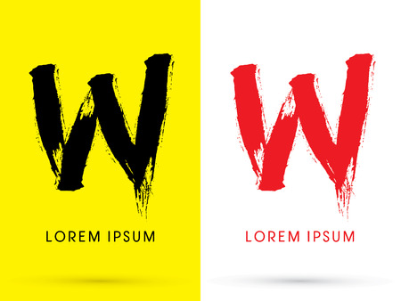 W Chinese brush grunge font designed using black and red brush handwriting logo symbol icon graphic vector.のイラスト素材