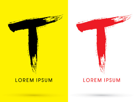 T Chinese brush grunge font designed using black and red brush handwriting logo symbol icon graphic vector.のイラスト素材