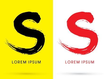S Chinese brush grunge font designed using black and red brush handwriting logo symbol icon graphic vector.のイラスト素材