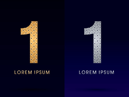 1 Luxury font designed using gold and silver line  on dark background idea from wicker basket  ribbons jewelry logo symbol icon graphic vector.のイラスト素材