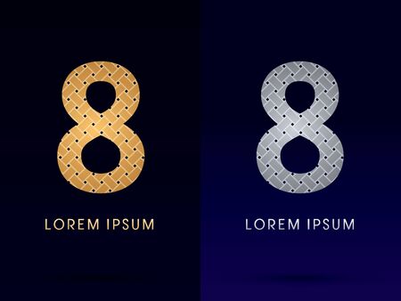 8 Luxury font designed using gold and silver line  on dark background idea from wicker basket  ribbons jewelry logo symbol icon graphic vector.のイラスト素材