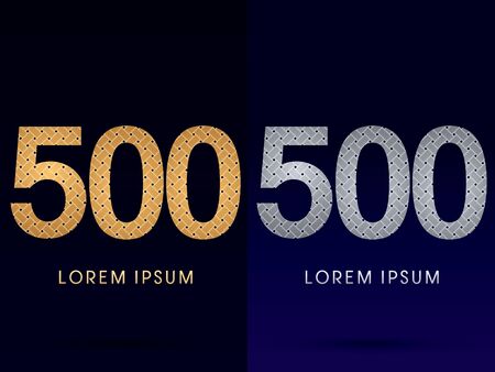 500 Luxury font designed using gold and silver line  on dark background idea from wicker basket  ribbons jewelry logo symbol icon graphic vector.のイラスト素材