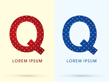 Q Luxury font designed using red and blue line geometric shape idea from wickerbasket woven ribbons jewelry diamond rope logo symbol icon graphic vector.のイラスト素材