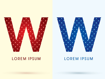 W Luxury font designed using red and blue line geometric shape idea from wickerbasket woven ribbons jewelry diamond rope logo symbol icon graphic vector.のイラスト素材