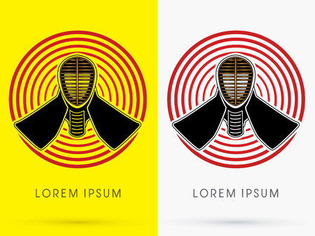 Kendo helmet mask on red line circle geometric background logo symbol icon graphic vector.のイラスト素材