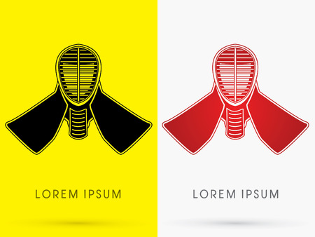 Outline Kendo helmet mask logo symbol icon graphic vector.のイラスト素材