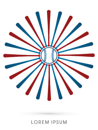 Baseball ball and bat look link sunshine logo symbol icon graphic vector.のイラスト素材