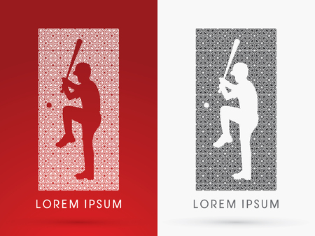 Silhouette Baseball Player ready to hit a ball on square geometric background logo symbol icon graphic vector.のイラスト素材