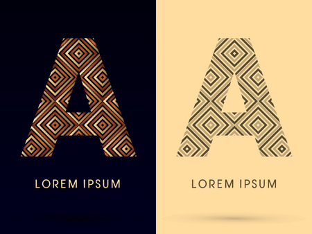 A Luxury font designed using gold and brown bronze line square geometric shape with black and white tone logo symbol icon graphic vector.のイラスト素材