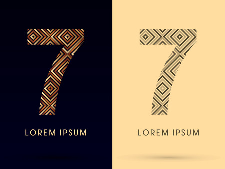 7 Luxury font designed using gold and brown bronze line square geometric shape with black and white...