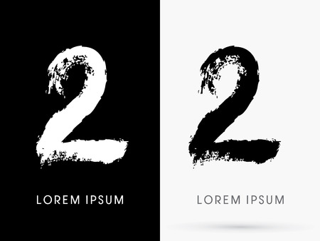 2 Number grunge brush freestyle font designed using black and white handwriting line shape logo symbol icon graphic vector.のイラスト素材