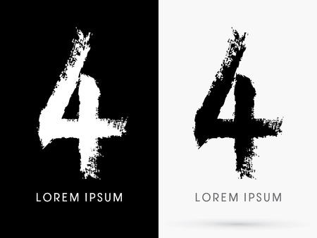 4 Number grunge brush freestyle font designed using black and white handwriting line shape logo symbol icon graphic vector.のイラスト素材