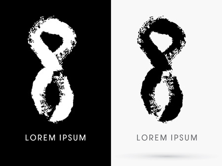 8 Number grunge brush freestyle font designed using black and white handwriting line shape logo symbol icon graphic vector.のイラスト素材