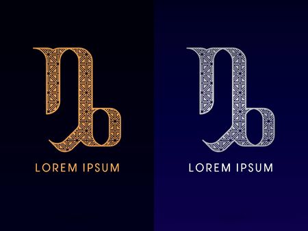 Capricorn Luxury Zodiac sign designed using gold and silver triangle geometric shape on dark background logo symbol icon graphic vector.のイラスト素材
