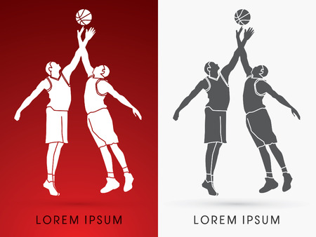 Silhouette Basketball Player Jump ball on red background logo symbol icon graphic vector.のイラスト素材