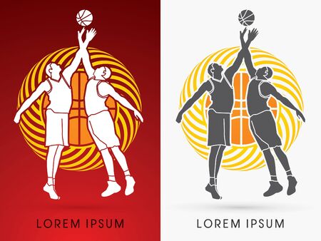 Basketball Player Jump ball on ball with line cycle background logo symbol icon graphic vector.のイラスト素材