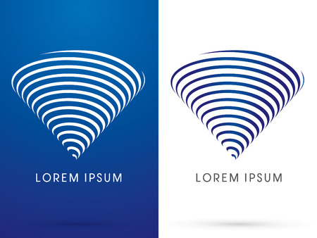 Tornado storm whirlwind designed in triangle shape byline blue and white line logo symbol icon graphic vector.のイラスト素材