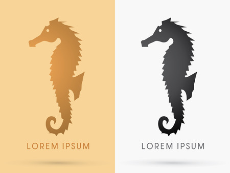 Silhouette, Seahorse, Designed using black and gold colors, sign, logo, symbol, icon, graphic, vector.のイラスト素材