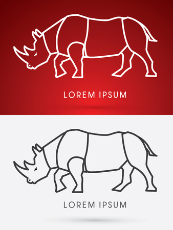 Rhino, Standing, outline, sign ,logo, symbol, icon, graphic, vector.のイラスト素材
