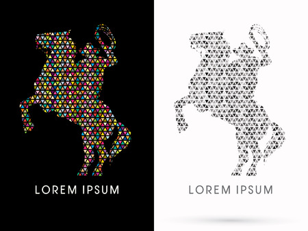 Mosaic Silhouette, Cowboy on horse with lasso, sign, logo, symbol, icon, graphic, vector.のイラスト素材