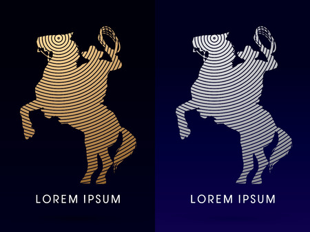 Silhouette, Cowboy on horse with lasso, designed using gold and silver colors, sign, logo, symbol, icon, graphic, vector.のイラスト素材