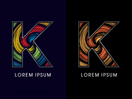 K ,Abstract , font, concept Spin, designed using colors and gold silver bronze grunge brush,sign ,logo, symbol, icon, graphic, vector.のイラスト素材