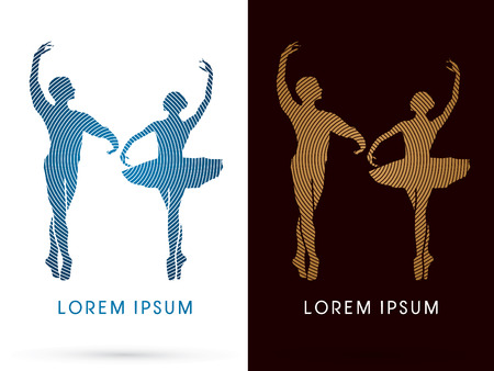 Silhouette Ballet, dance, designed using gold and blue cycle のイラスト素材