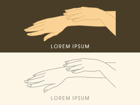 Beautiful woman hands using cream, vector.のイラスト素材