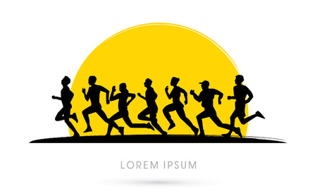 Running , Marathon, on sunset background, graphic, vector.のイラスト素材