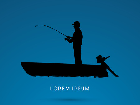 Silhouette, Fishing on the boat, graphic vector.のイラスト素材