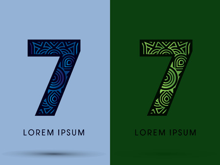 7 ,Number , Abstract, font, concept filigree, floral, natural, water and leaf graphic, vector.のイラスト素材