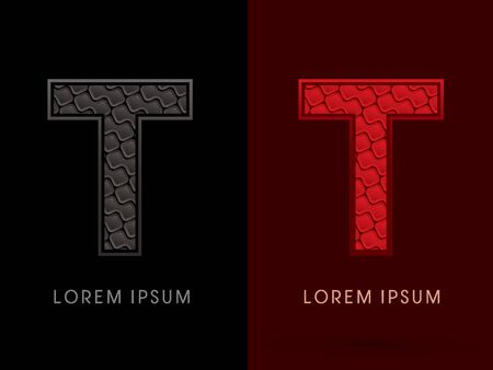 T ,Abstract Font, Text, Typography, concept luxury hot and dark, red and black, pattern, graphic vector.のイラスト素材