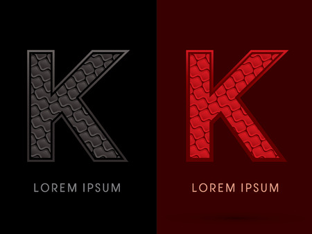 K ,Abstract Font, Text, Typography, concept luxury hot and dark, red and black, pattern, graphic vector.のイラスト素材