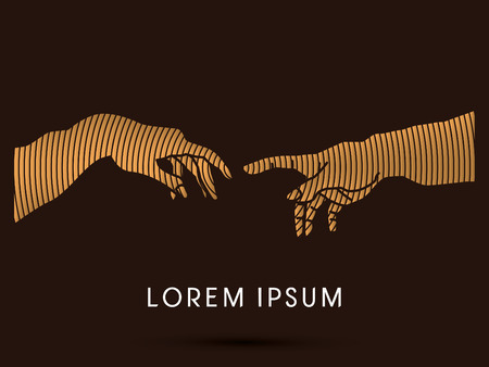 God and Adam's hands , designed using gold cycle strokes, graphic vector.のイラスト素材