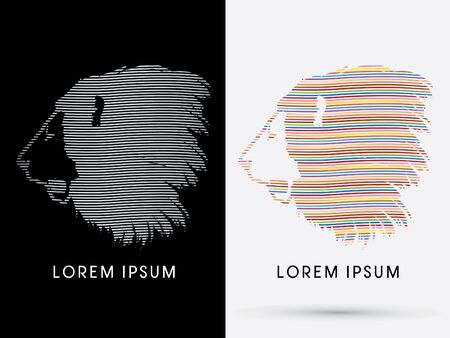 Lion Face, Head, side view, designed using colors rainbow lineのイラスト素材