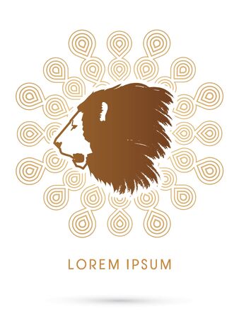 Lion Face, Head, side view, designed on abstract fireworks backgroundのイラスト素材