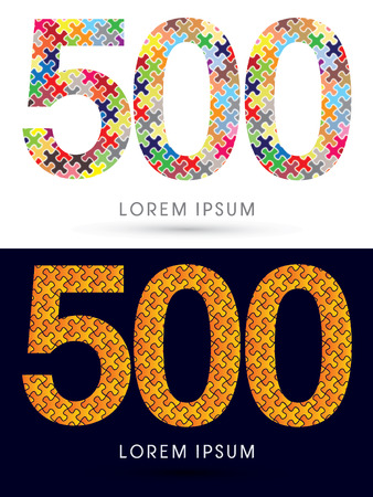 500, Font, designed using Jigsaw puzzle pattern, graphic vector.のイラスト素材