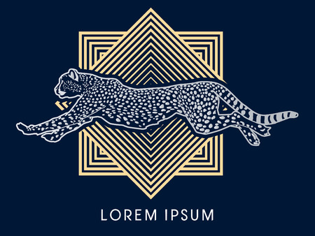 Cheetah running, side view, on line square background, graphic vector.のイラスト素材