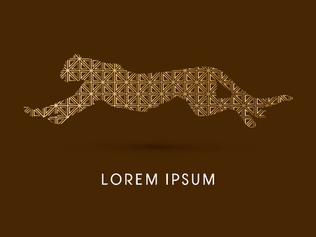 Silhouette Cheetah, Panther, design using gold line square, graphic vector.のイラスト素材