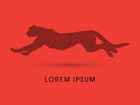 Silhouette Cheetah, Panther, design using black line square, graphic vector.のイラスト素材