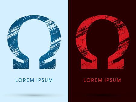 Omega, Font Cool and Hot, Ice and Fire grunge destroy graphicのイラスト素材