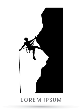 Silhouette Man climbing on a cliffのイラスト素材