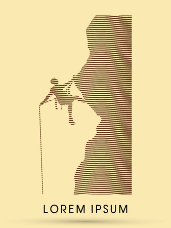 Silhouette Man climbing on a cliffのイラスト素材