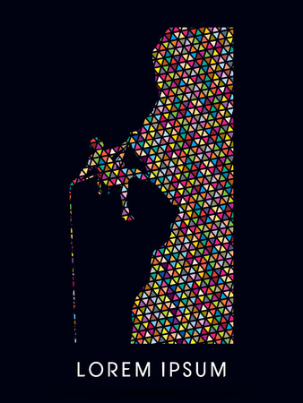 Silhouette Man climbing on a cliffのイラスト素材