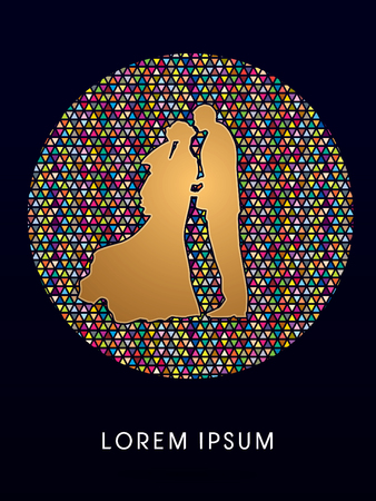 Silhouette, Wedding, designed using colorful mosaic triangle in cycle shape, graphic vector.のイラスト素材
