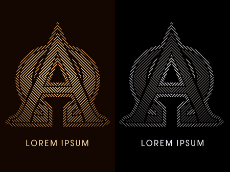 Alpha and Omega ,abstract luxury font, Designed using gold and black line square, geometric shape, graphic vector.のイラスト素材