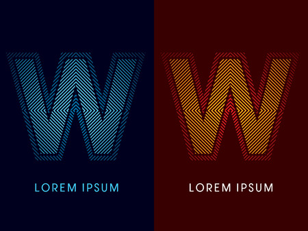 W ,abstract luxury font, Designed using cool and hot colors, line square, geometric shape, graphic vector.のイラスト素材